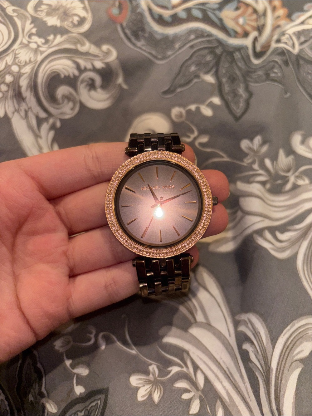 Michael Kors Rose Gold Crystal Bezel Brown Link Watch
